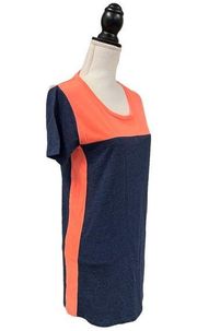 Zenana Color Block Tee Dress Blue Neon Orange S