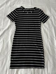 SheIn Black And White Striped Fitted Tee Dress