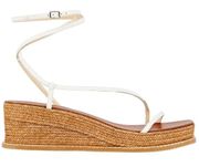Jimmy Choo Drive White Leather Ankle-Strap Espadrille Wedge Heel Sandals 6.5