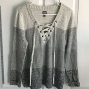 SOHO GRAY LACE UP SWEATER LARGE