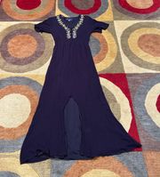 Francesca’s Boutique Navy Blue Peasant Floral Short Sleeve Maxi Dress