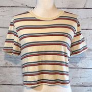 RSQ T-Shirt Cropped Cream w Red/Blue Stripes-Large