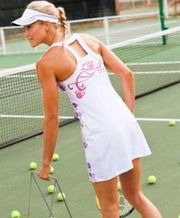 Athleta Momentum Tennis Dress White Scroll Size S