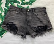 High Rise Button Fly Distressed Shorts 795