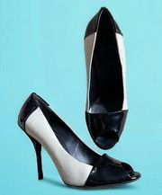 Authentic  GG logo patent leather suede peep toe high heels white black