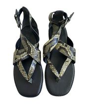 Vince Morris Green Faux Snakeskin Strappy Flat Leather Sandals