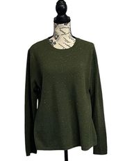 Lands End Cashmere Womens Green Speckled Sweater Preppy  L 14-16 Outdoor Modest