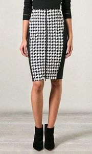 Houndstooth Skirt Double Front Zipper Pencil Stretch Office