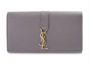 YSL Yves Saint Laurent Monogram Leather Wallet Gray and Gold