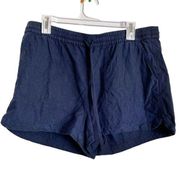 J. Crew Womens Sz Large Shorts Blue Linen Blend High Waist Stretch 3" Drawstring