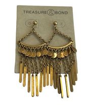 New NIP treasure & bond matte gold tone fringe tassel bar chandelier earrings