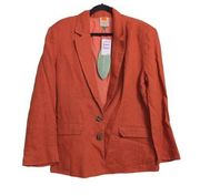 Farm Rio Womens Blazer Jacket Brown Rust Buttons Pockets 100% Linen Collar M New