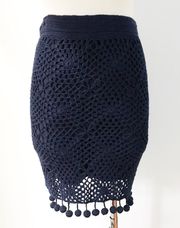 Crochet Knit Bohemian Gypsy Pom Skirt