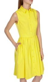 Karen Millen Cotton Jacquard Sleeveless Shirt Dress Daffodil Yellow Women’s Sz 6