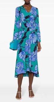 Diane Von Furstenberg DVF Feronia Floral Green Blue Printed Long Dress Size 8