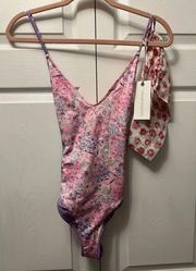 NWT loveshackfancy one piece swim suit in purple Pansy size small