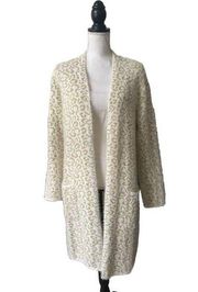 Nine West Women’s Metallic Leopard Print Eyelash Cardigan Gold & White Medium