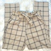 Soho Apparel Tan And Black Plaid High Waist Pants with Waistband