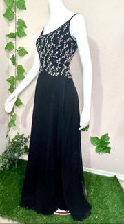 Tiffany Design Silk Vintage 1990’s Leaf Vine Black Gown Dress