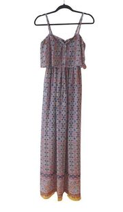 Buckle  Maroon Ruffle Boho Print Maxi Dress