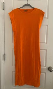 Midi Orange Ribbed Dress Casual