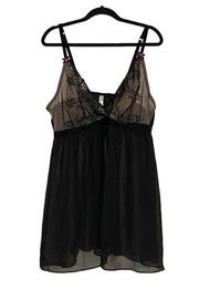 Cacique Lace Mesh Black Babydoll Nightgown 22/24