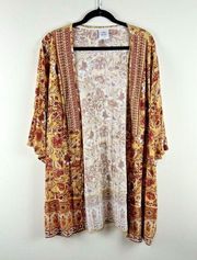 Knox Rose Kimono Womens Size XXL Duster Floral Flutter Sleeve Rayon Boho Flowy