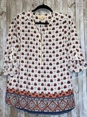 Women's Wishful Park Zipper Blouse Shirt Top Tunic Boho Size Large