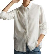 New  Silky Cotton Relaxed Fit Button Down Shirt Off White Size 16