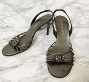 Yves Saint Laurent Grey Silver Leather Crystal Embellishment Heels Size 8