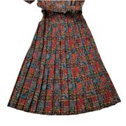 Vintage Leslie Fay Petite Dress Mixed Print Short Sleeve Belted Pleated 6P NEW