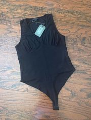 All Saints Bodysuit Lodi Ribbed Knit V-Neck Sleeveless Solid Black Size 10 NWT