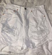 White High Waisted Distressed Shorts 