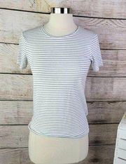 Club Monaco Women's Striped Crew Neck Short Sleeve Tops Black White Size XS