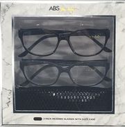 ABS Allen Schwartz Reading Glasses & Case, 2 Pairs, Black, Gray, +1.50