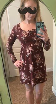 NOBO  Long Sleeve Burgundy Floral Dress