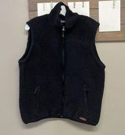 Free Country Women’s Black Teddy Bear Zip-Up Sleeveless Vest with Pockets-Large