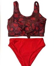 Zaful  Red Snakeskin High Waisted Tankini Set Swimsuit