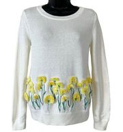 Talbots Ivory Yellow  Floral Embroidered Sweater