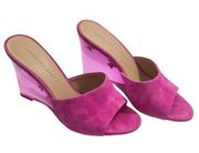 Veronica Beard PINK Fuchsia Dali Slip On Lucite Wedge Suede Sandals Size 7
