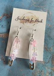 PINK Star Safety Pin Earrings NEW