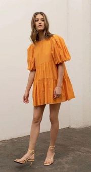 Orange Puff Sleeve Tiered Dress