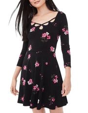 Womens Seriously Soft Stretch Floral Skater Dress Black Size S Boho