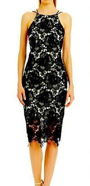 Women’s Black Floral Appliqué Lace Overlay Backless Dress Size 4