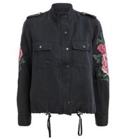 Rails Collins Utility Jacket Size Small  Charcoal Floral Patch