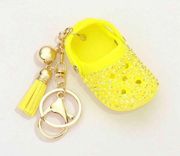 New Womens Boutique Sunshine Yellow Bling Crocs Style 3D Tassel Keychain