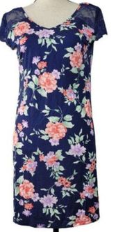 CHARTER CLUB Navy Blossoms Floral Lace-Sleeve Chemise Nightgown - XS - $49