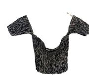 Audrey 3+1 Smocked Off Shoulder Top Black White Geo