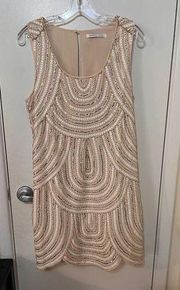 ENDLESS ROSE EMBELLISHED SCALLOPED DRESS TAUPE SIZE 10