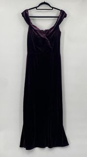 Revelry Bardot Velvet Maxi Dress Gown Off Shoulder Sweetheart Neckline Purple 12